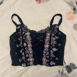 Victoria’s Secret corset top - Medium DD, Navy blue with embroidery